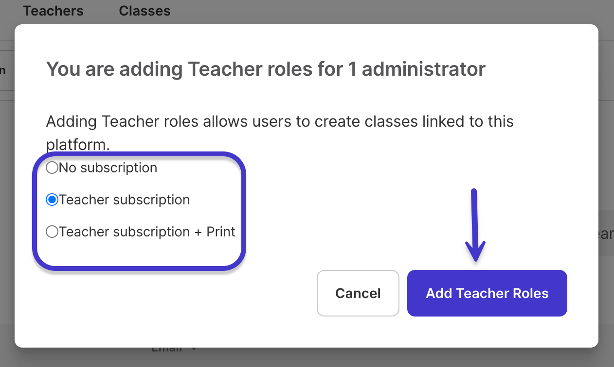 Add Teacher Role Dialog Box