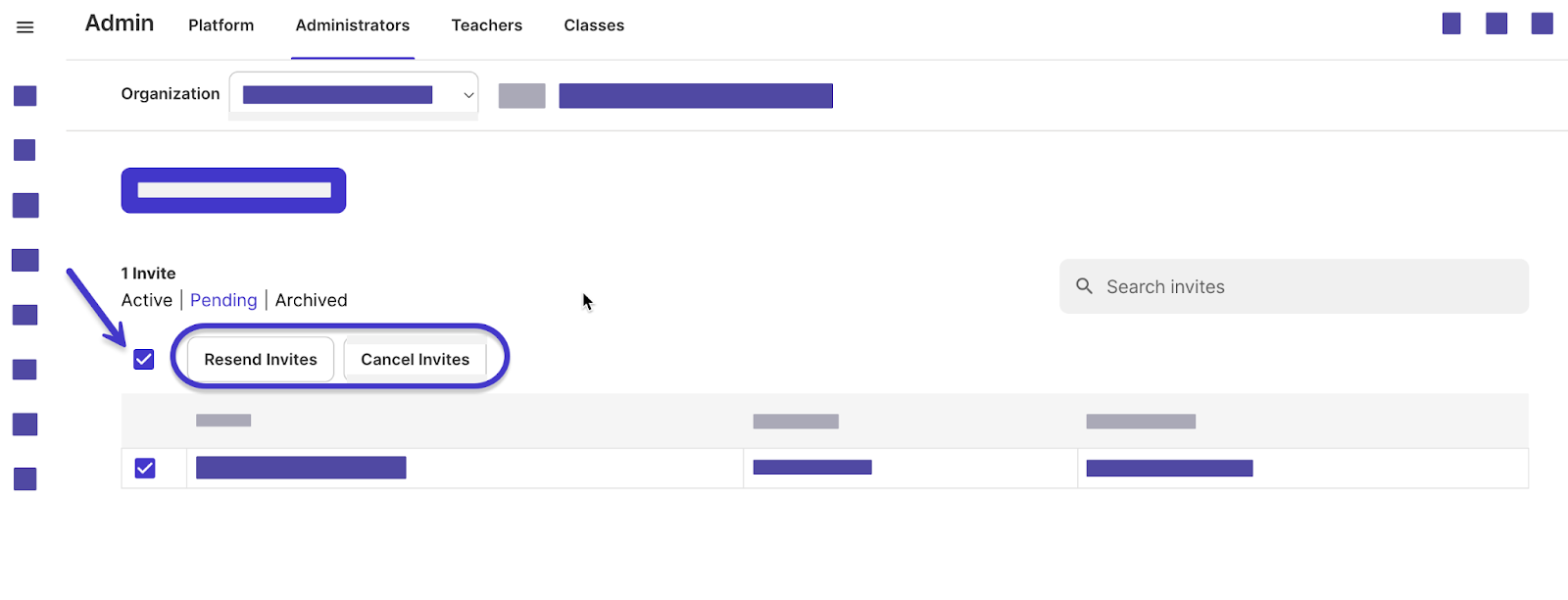 Resend or Cancel Admin Invites