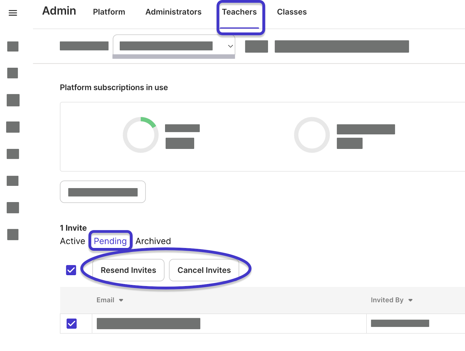 Resend or Cancel Teacher Invites