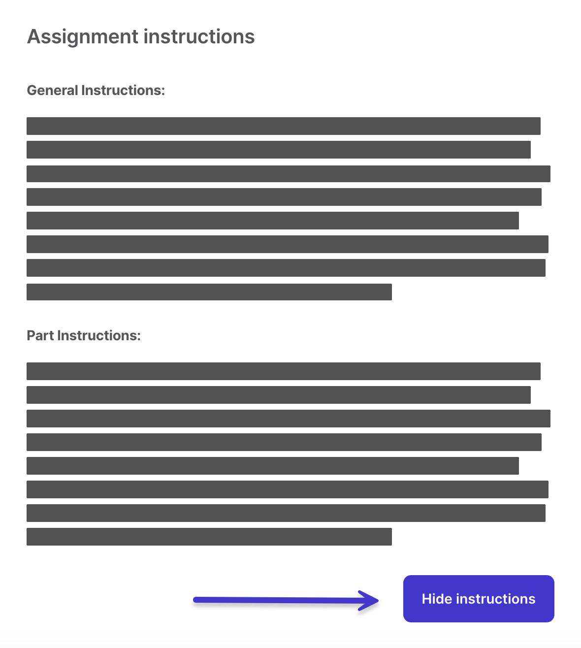 Assignment Instructions dialog box