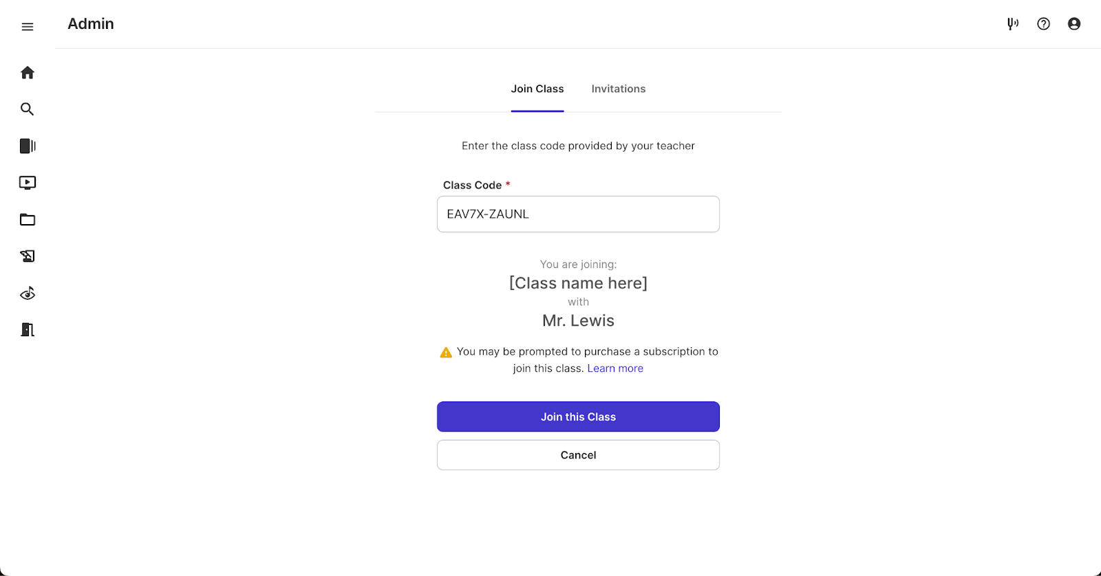 Type in your Class Code