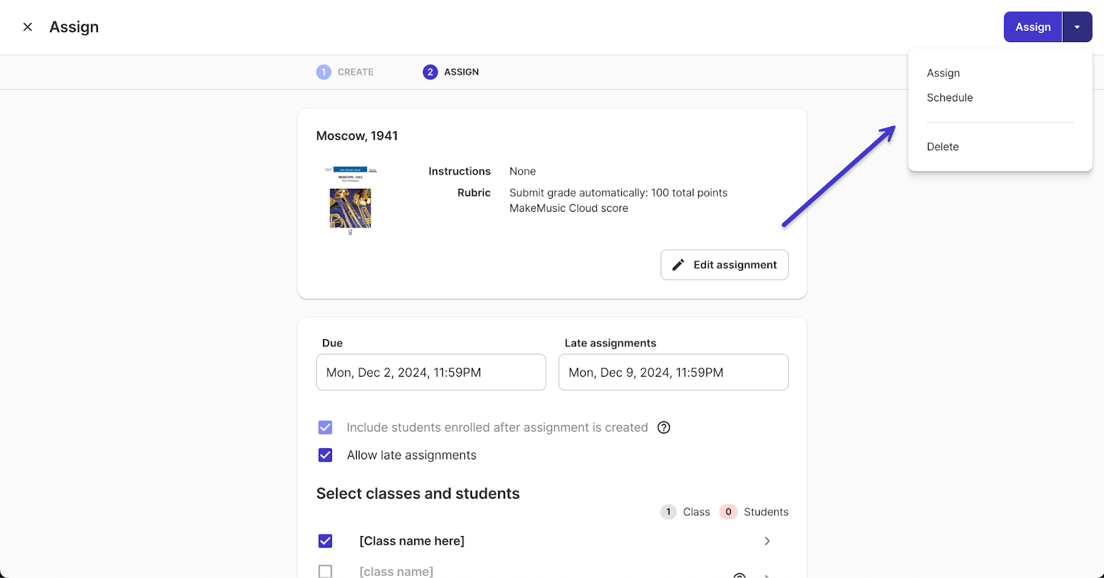 Assign dropdown menu