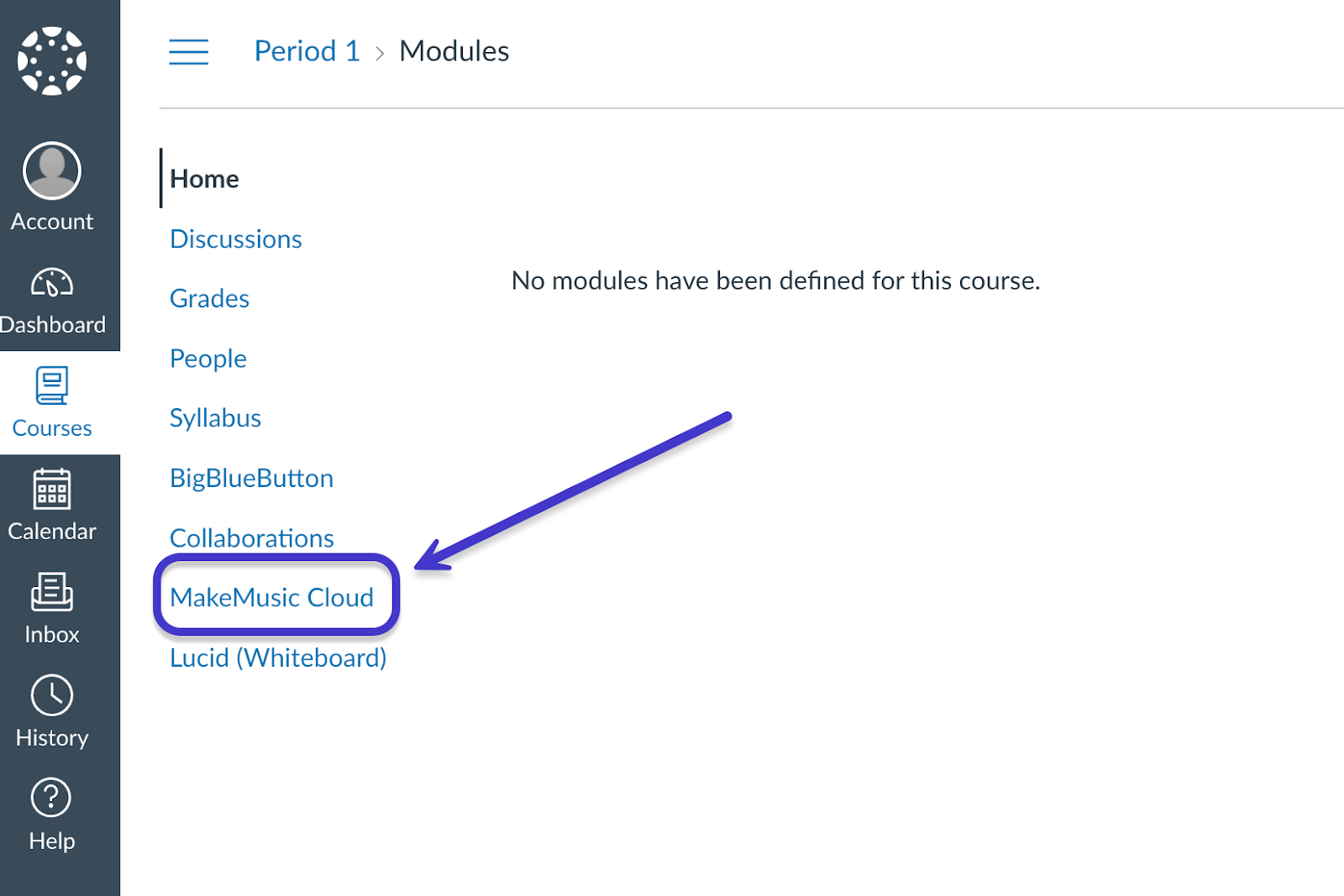 MakeMusic Cloud link in Canvas